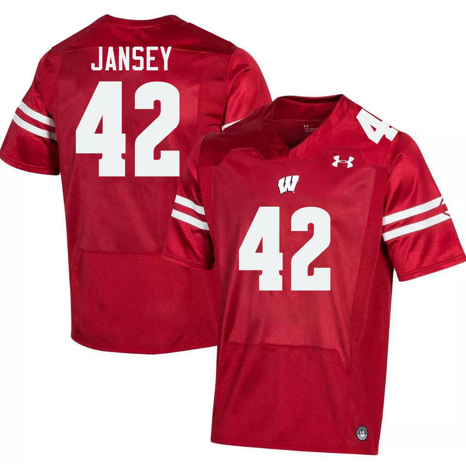 Men #42 Tyler Jansey Wisconsin Badgers College Football Jerseys Stitched-Red